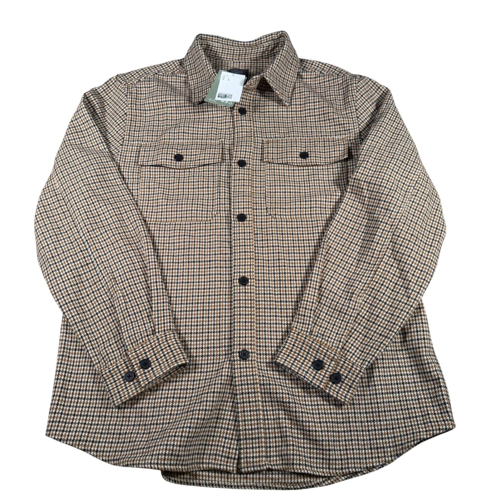 H&M Heavy Shirt Mens Large Brown Houndstooth Conscious Choice Overshirt NEW